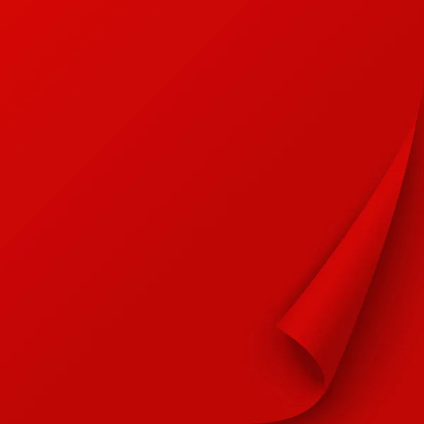 Pagina rossa con angolo arricciato, carta da imballaggio rossa vuota, modello banner per libro, rivista, volantino. Illustrazione vettoriale per post, note, memoria, ricordare . — Vettoriale Stock