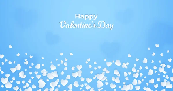 Alla hjärtans dag kort, abstrakt blå bakgrund med vita hjärtan konfetti och bokeh. Vektor mall för gratulationskort, födelsedagsinbjudan för pojkar och flickor, affisch flygblad. Romantisk illustration. — Stock vektor