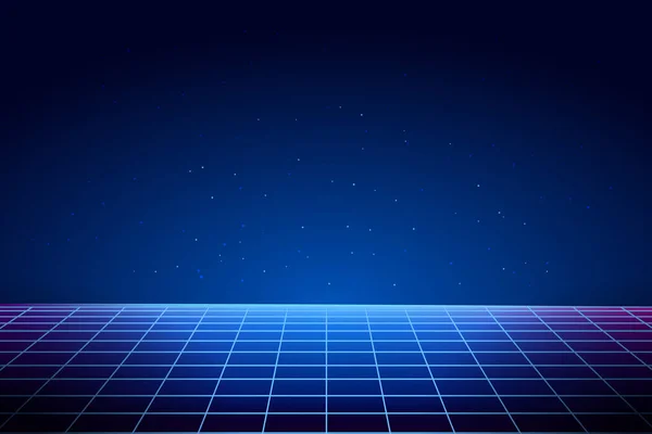 Retro buhar dalgası arka planı. 80 'lerin tarzında siberpunk lazer ızgarası. Soyut fütüristik manzara. Vektör illüstrasyonu.