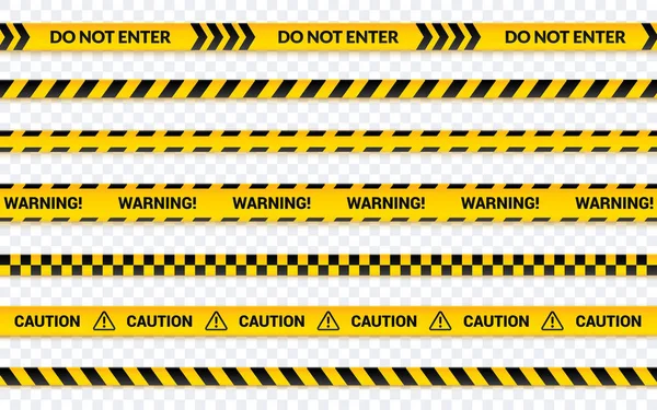 Caution tape set, do not enter yellow ribbon. Warning banner with message horizontal, abstract line symbol for print and web. — Stock Vector