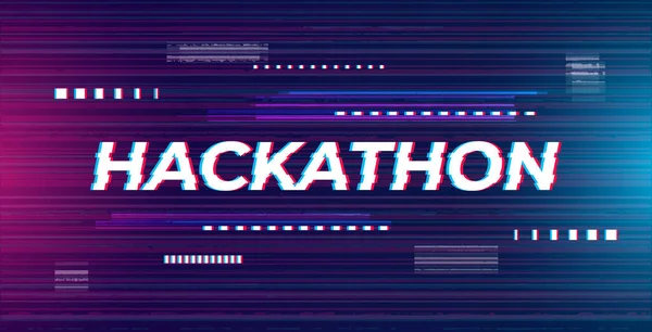 Hackathon banner illustration. Abstract futuristic background with glitch effect in neon colors. Screen template for hack contest, conference, coding meetup.