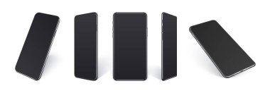 Gerçekçi cep telefonları farklı açılardan modelleme izole edilmiş, Perspektif görünümlü cep telefonu aygıtı beyaz arkaplan üzerinde izole edilmiş ui uygulama tasarımı veya web sitesi.