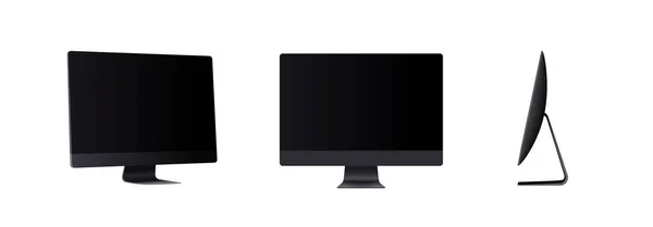 Realistic computer screen mockup in different angles isolated. Perspective view display with black empty screen isolated on white background for showing website or presentation. — Stock Vector