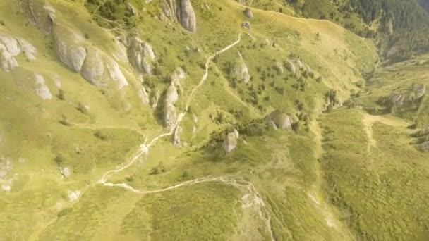 Valle verde con picos de montaña — Vídeos de Stock