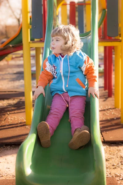 Little Girl Playing At Playground — Stock Photo, Image