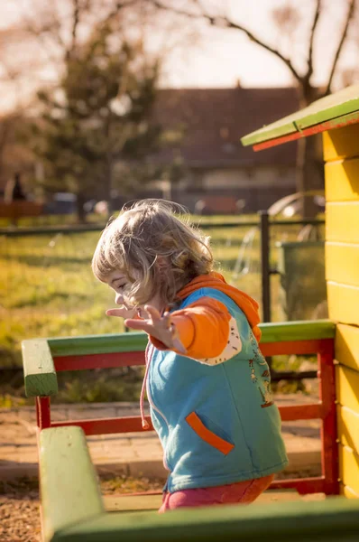 Little Girl Playing At Playground — Stock Photo, Image