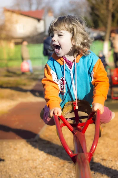 Little Girl Playing At Playground — Stock Photo, Image