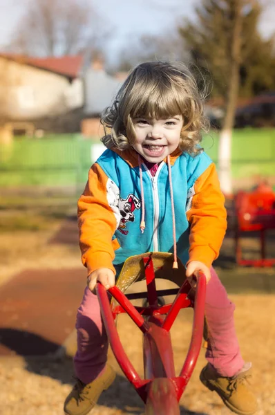 Little Girl Playing At Playground — Stock Photo, Image