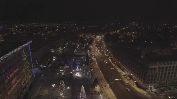 Geschmückte und beleuchtete Weihnachtsbäume in der Stadt — Stockvideo