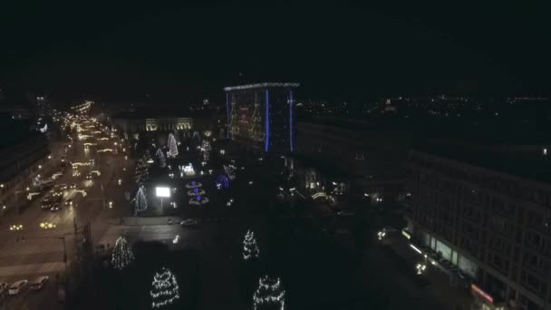 Utsmyckade och tända julgranar i staden — Stockvideo