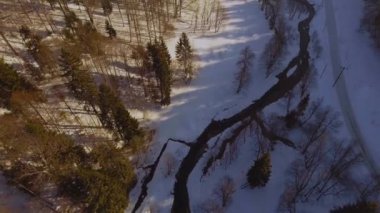 Yolun kar üzerinden havadan görünümü