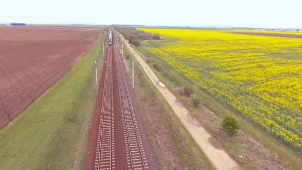 Electric train traveling on railway tracks — Stock Video