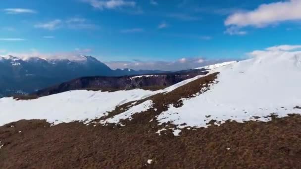 Picos nevados con árboles y montañas — Vídeo de stock