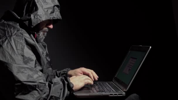 Computer Hacker Stealing Data Laptop — Stock Video