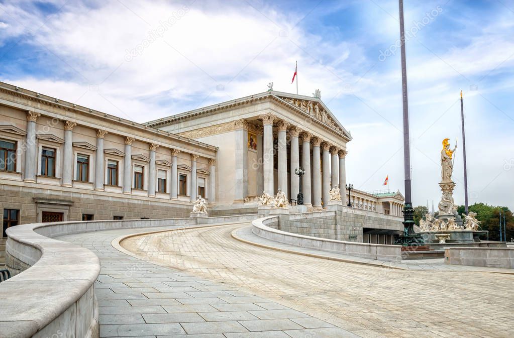 Austrian Parliament Building /The Neoclassical temple of parliament government in Vienna, Austria