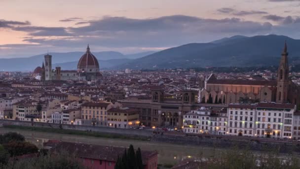 Καταπληκτική Θέα Ηλιοβασίλεμα Της Πόλης Της Φλωρεντίας Ιταλία Τον Ποταμό — Αρχείο Βίντεο