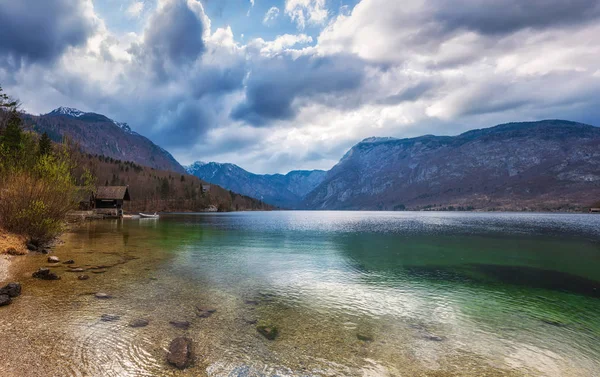 Panoramic Spring View Bohinj Lake Located Bohinj Valley Julian Alps — Stockfoto