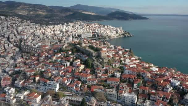 Vue Aérienne Avec Ville Kavala Dans Nord Grèce Aqueduc Antique — Video