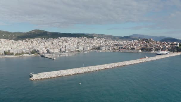 Drone Vlucht Stad Kavala Het Noorden Van Griekenland Nieuwe Stad — Stockvideo