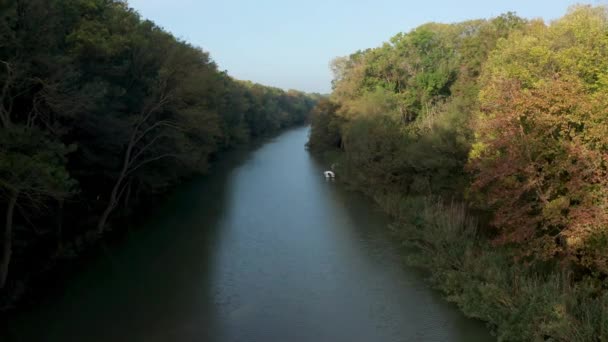 保加利亚Kamchia河流域被茂密的绿林环绕的无人机飞行 — 图库视频影像
