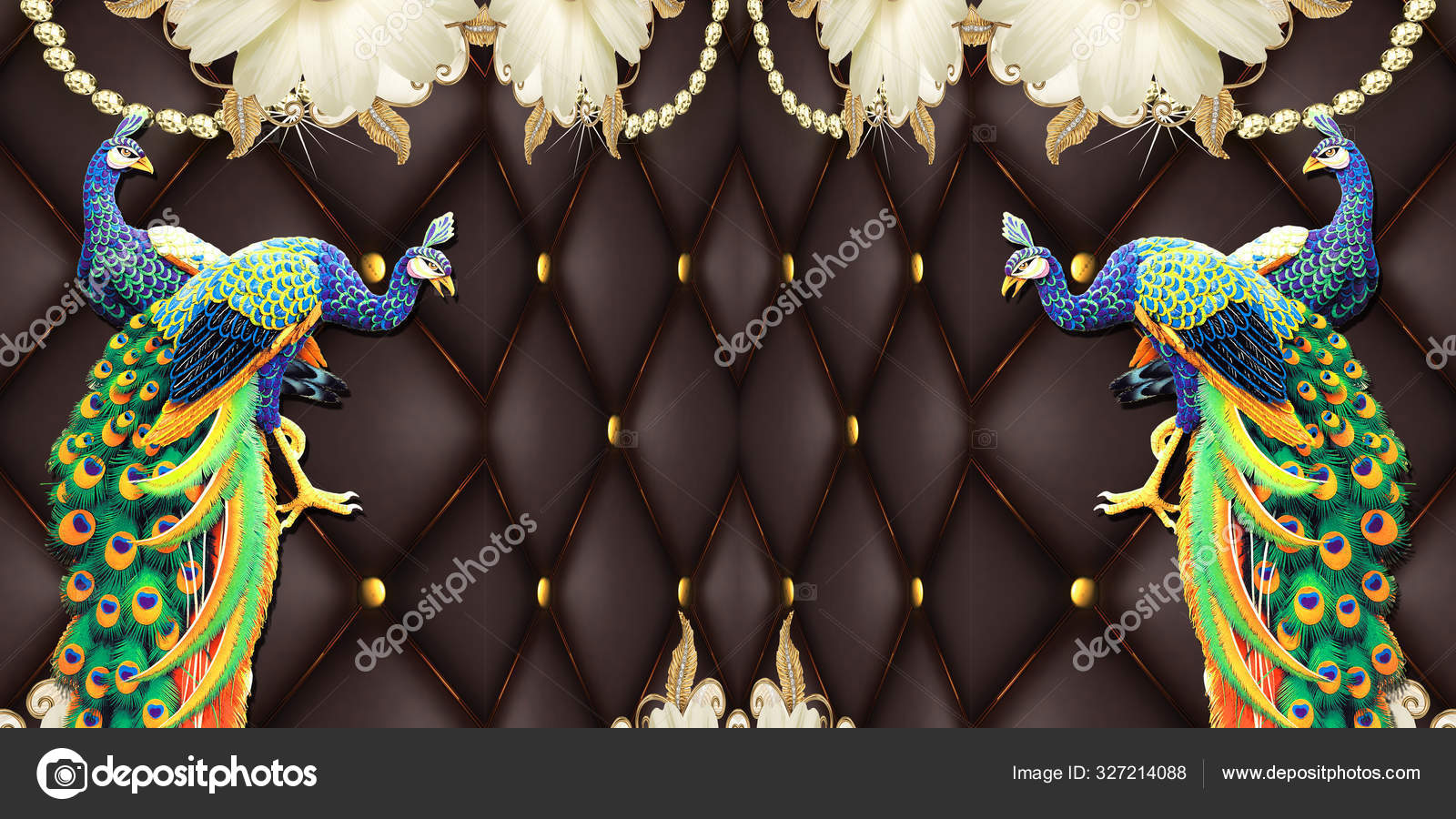 Molduras Peças Painéis Colagem Com Fundo Bonito Parede Com Pavão — Foto ©  3d_Artwork_Wallpaper #327214088, image size:1600x900