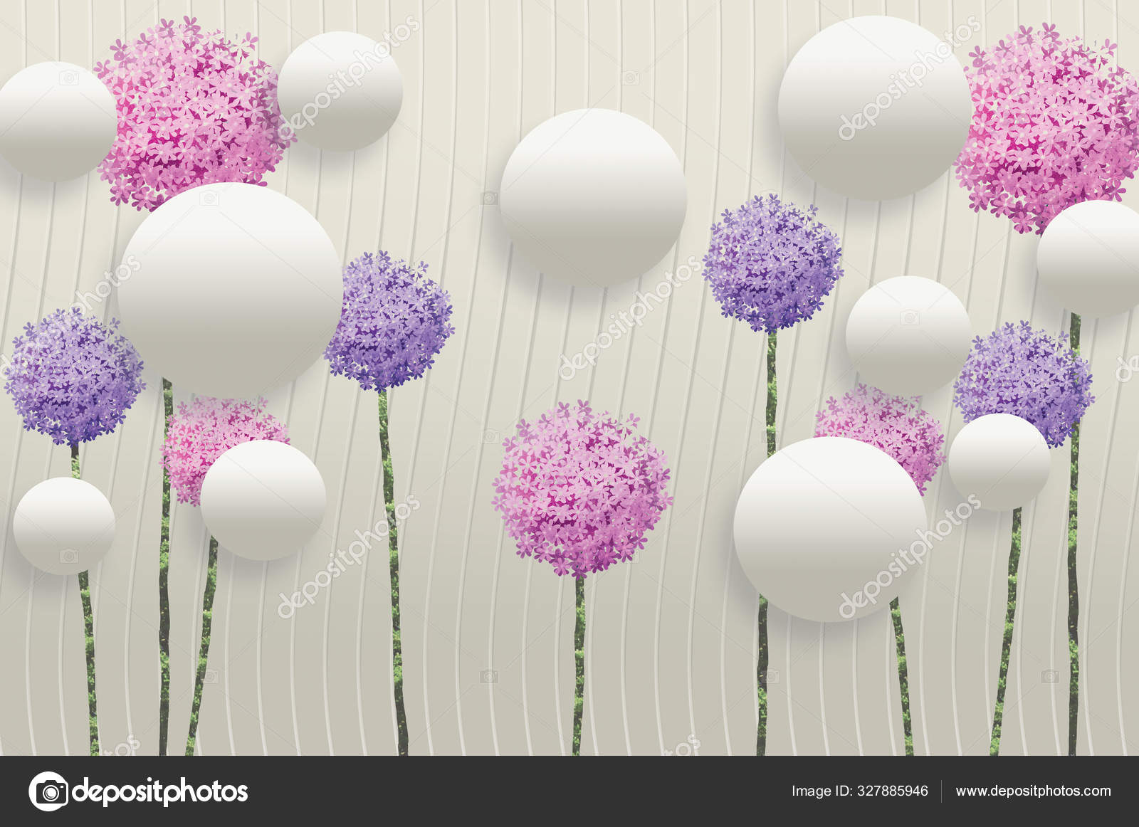 Mural Wallpaper Ondas Fundo Branco Papel Flores Dentes Leão Coloridos —  Foto © 3d_Artwork_Wallpaper #327885946, image size:1600x1162