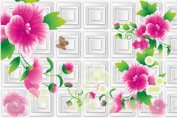 Τοιχογραφία Λουλούδια Φόντο Την Πλατεία Ταπετσαρία Για Τοίχους Ροζ Λουλούδια — Φωτογραφία Αρχείου