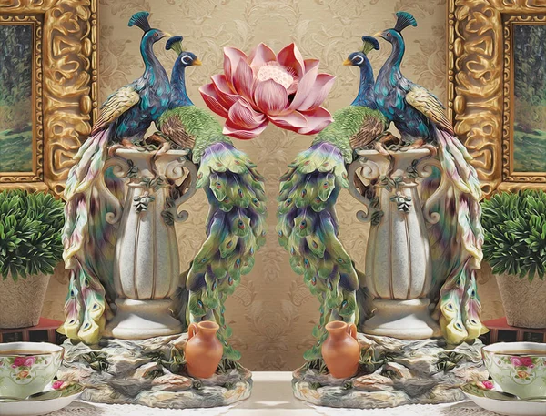 Freskó Illusztráció Háttér Arany Ékszerek Virágok Körök Egyszerű Dekoratív Tapéta — Stock Fotó