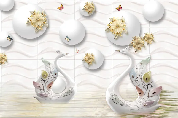 Mural Ilustração Fundo Com Jóias Douradas Flores Círculos Simples Decorativo — Fotografia de Stock
