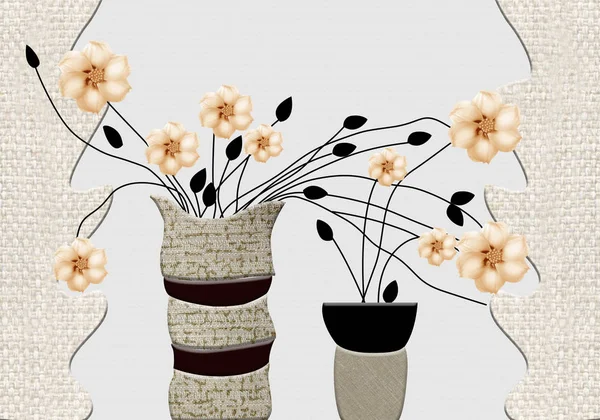 Mural Wallpaper Black White Vase Flowers White Background — 스톡 사진