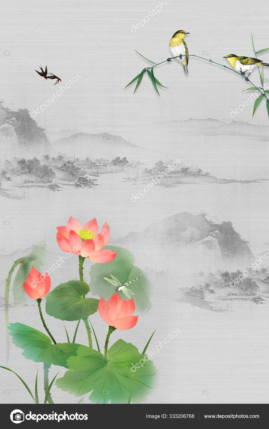 Mural Wallpaper Flowers Branches Butterfly Birds Suitable Use Wall Frame Stock Photo Image By C Mosamem 333206768
