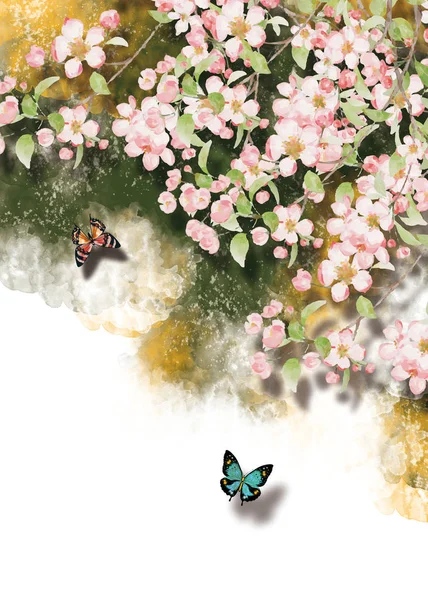 3d mural wallpaper flowers branches , butterfly , birds .Suitable for use on a wall frame