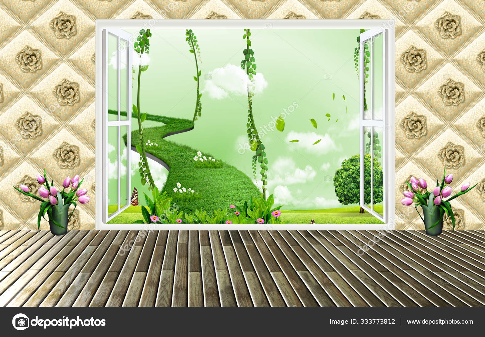 Fondo Pantalla Mural Para Habitación Niños Pared Con Hermoso Paisaje — Foto  de stock #333773812 © 3d_Artwork_Wallpaper, image size:1600x1112