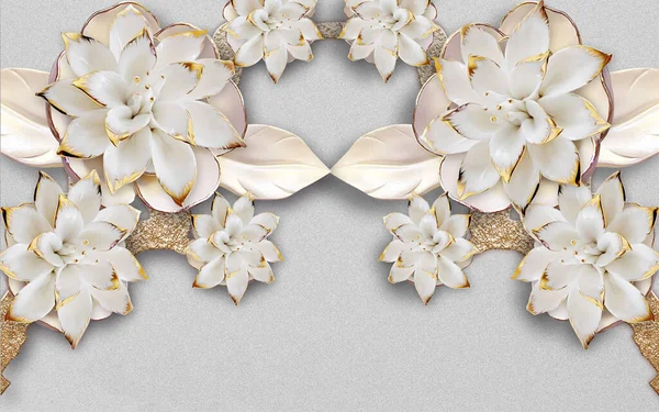Malowidło Ilustracja Tło Złotą Perłą Biżuteria Motyl Kwiaty Koła Dekoracyjne — Zdjęcie stockowe