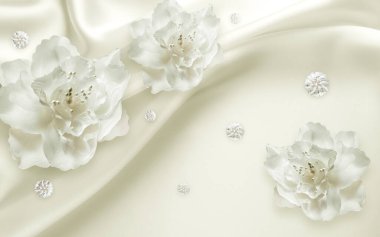 Altın inci mücevher, kelebek ve çiçekler, dekoratif duvar kâğıdı daireli 3D duvar resmi.