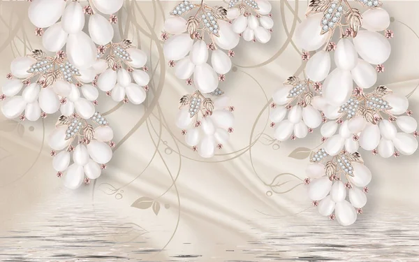 Wandbild Illustration Hintergrund Mit Goldenen Perlenschmuck Schmetterling Und Blumen Kreise — Stockfoto