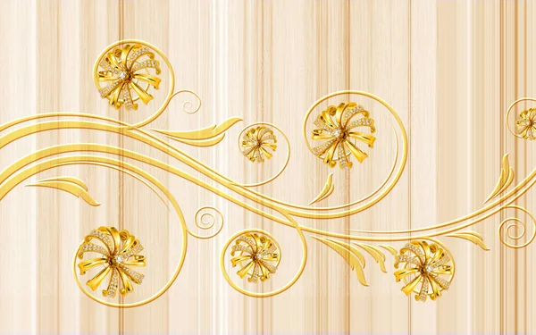 Wallpaper Mural Design Floral Geometric Objects Gold Ball Pearls Gold — Stock Photo, Image