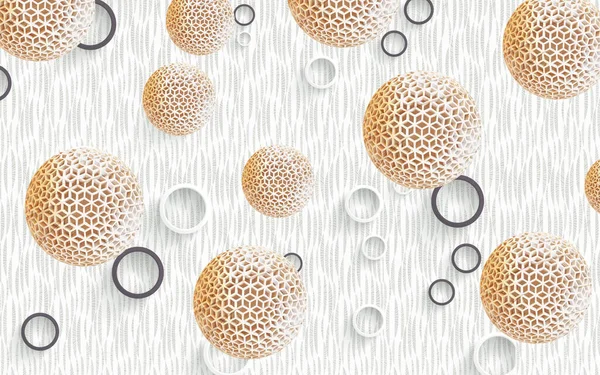 3d mural digital modern wallpaper  with golden ball sphere and circles .gray and white background .will visually expand the space in a small room, bring more light