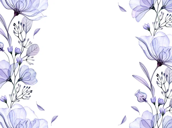 Акварельний квітковий банер. Горизонтальний абстрактний фон з місцем для тексту. Ізольована ручна ілюстрація з великими синіми трояндами — стокове фото