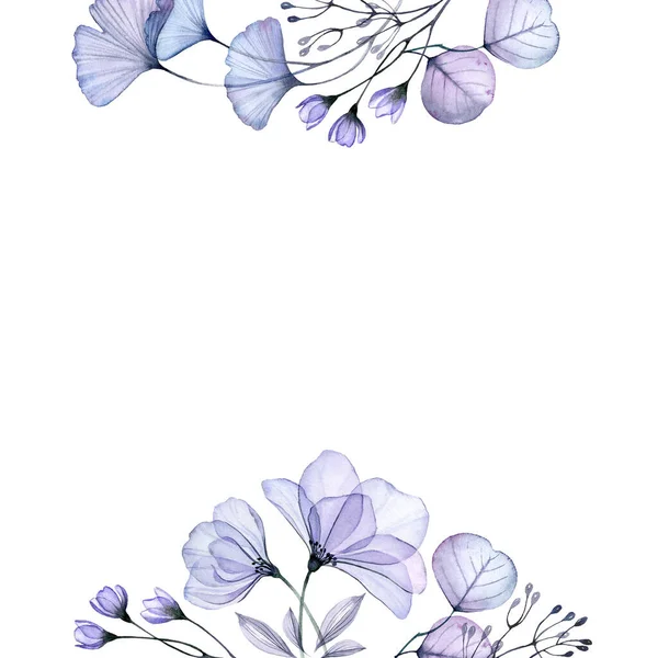 Aquarell florales Banner. Quadratische Kartenvorlage mit Platz für Text. Isolierter, von Hand gezeichneter abstrakter Hintergrund mit blauen Rosen und Gingko — Stockfoto