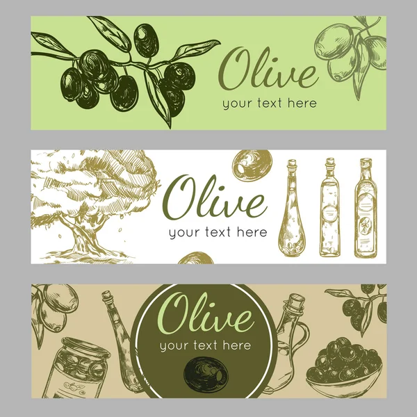 Handgezeichnetes Olivenöl-Banner-Set — Stockvektor