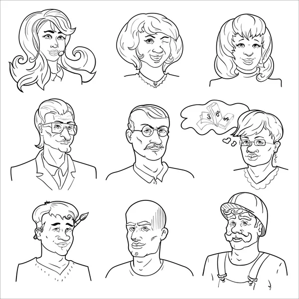 Kézzel rajzolt avatarok szett — Stock Vector