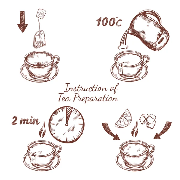 Ceremonia de preparación del té Composición — Vector de stock