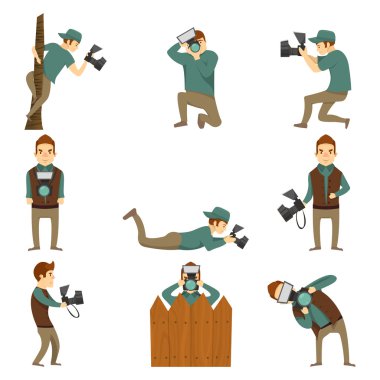 Fotoğrafçı karakter izole Icon Set
