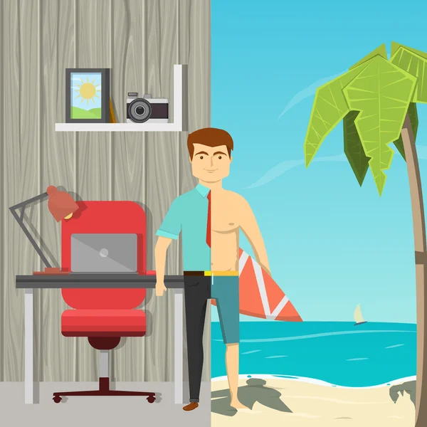 Homme d'affaires en vacances Concept — Image vectorielle