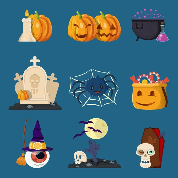 Halloween znaky karikatura ikony nastavit — Stockový vektor