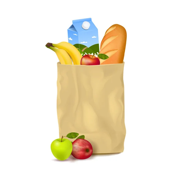 Slanke papieren zak met supermarkt producten — Stockvector