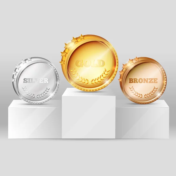 Medallas deportivas en el diseño del pedestal — Vector de stock
