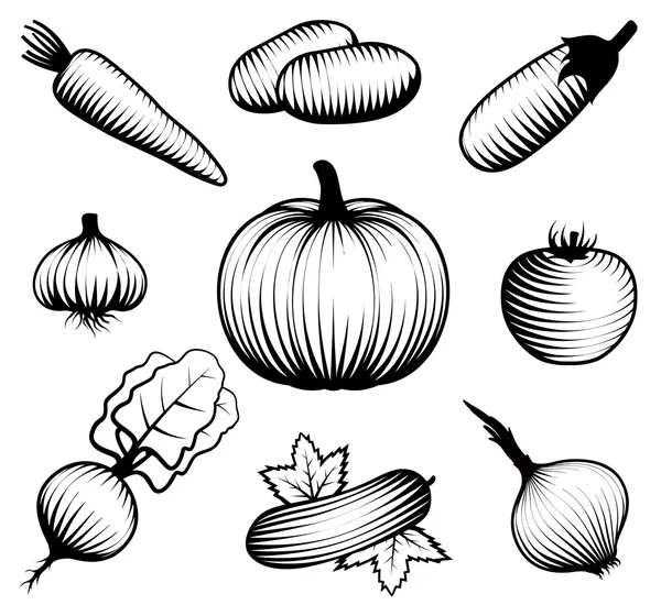 Монохромный набор овощей — стоковый вектор