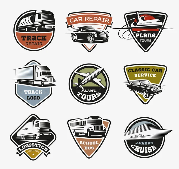 Conjunto de logotipos retro de transporte aislado — Vector de stock